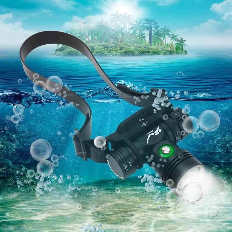 D2 Diving Headlamp 200M Underwater Headlight Led Scuba Head Flashlight Fishing Torch Waterproof IPX8 18650 Dive Suits Lamp Light