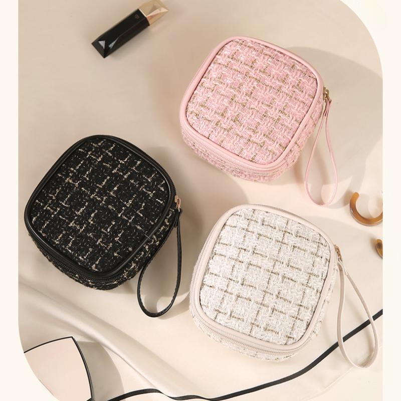 Große quadratische karierte Kosmetiktasche, Lippenstift-Make-up-Etui, Geldkarten-Münztasche, Toilettenartikel, Damenbinden-Organizer, kleine Tragetasche