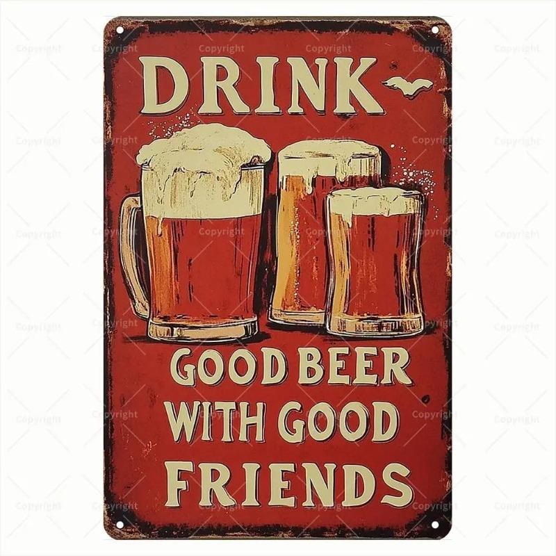 Vintage Beer Metal Sign, New Year Pub Decor Plaque
