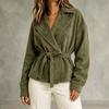 Damen Kunstwildleder Kurze Jacke Reverskragen Wickel vorn Mit Gürtel an der Taille Langärmelig Lässig Locker Oberbekleidung Mantel
