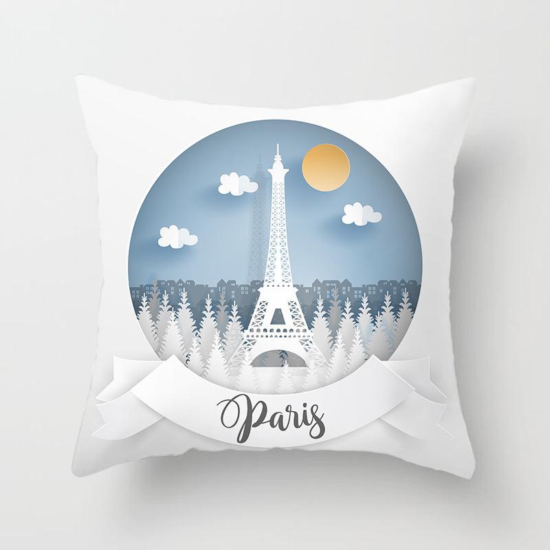 Home Decor Eiffel Tower & Balloon Paris Themed Pillow Covers Pattern Cushion Cover Suitable for Sofa Bedroom Car Pillow Cover