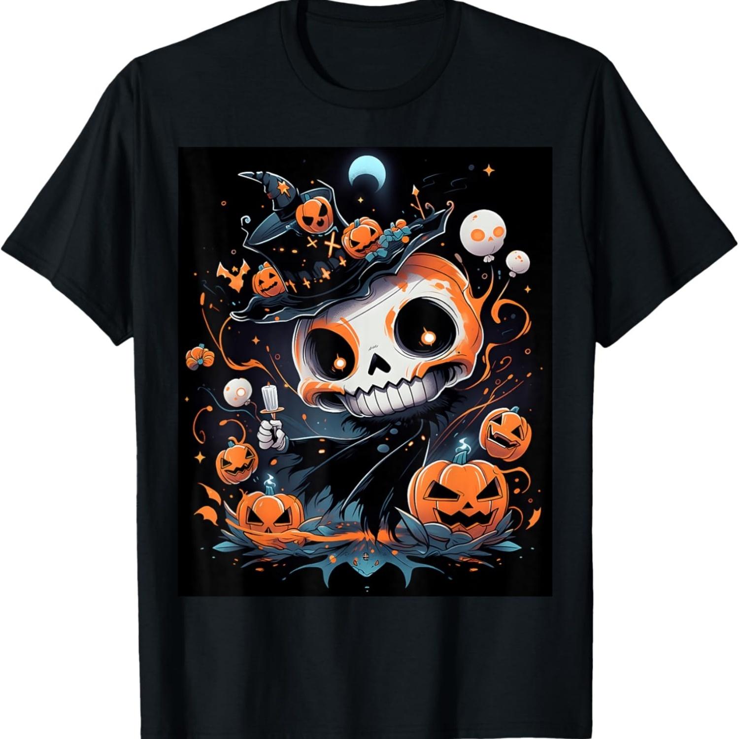 Enter the Realm of Nightmares_ Ghastly Halloween Skull T-Shirt S чёрный