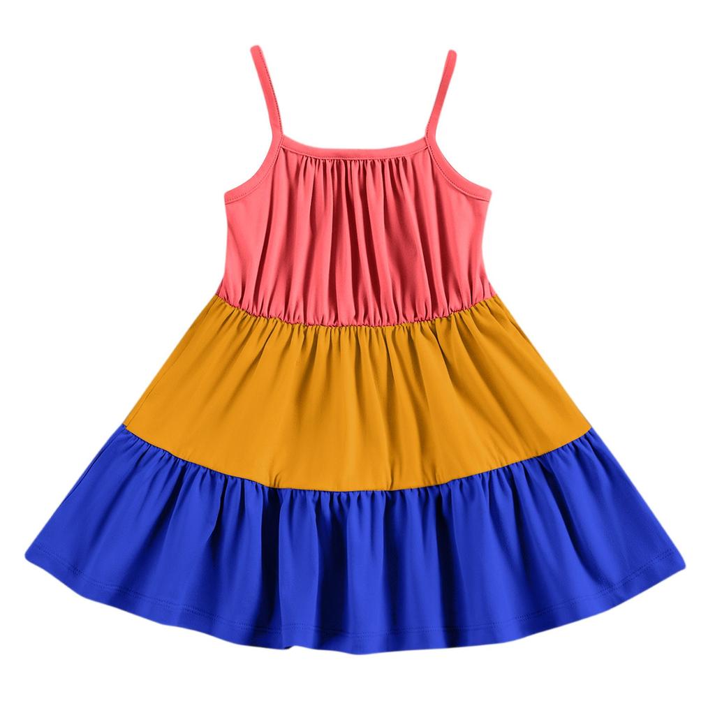 Rochie de vară casual pentru copii, cu gât rotund, culoare uni, fără mâneci