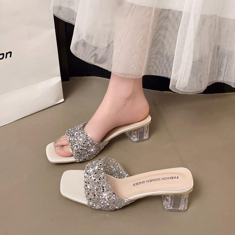 

Slippers Women Wear Fashion in Summer 2026 New French Temperament Block Heel One-word Cool Mopping 36 бежевий
