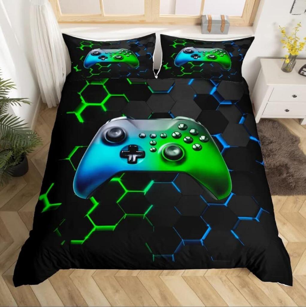 Spielkonsole Bettbezug Set Für Jungen Mädchen Kinder Weltraum Galaxie Gaming 3 Teile Mikrofaser Gamer Bettwäsche Teenager Bettdeckenbezüge