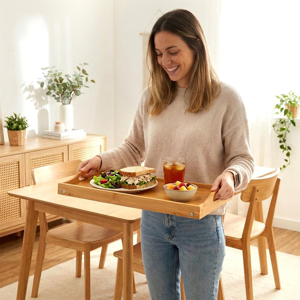Stolik Bambusowy Śniadaniowy Pod Laptop Składany Taca Deska do Łóżka 2w1