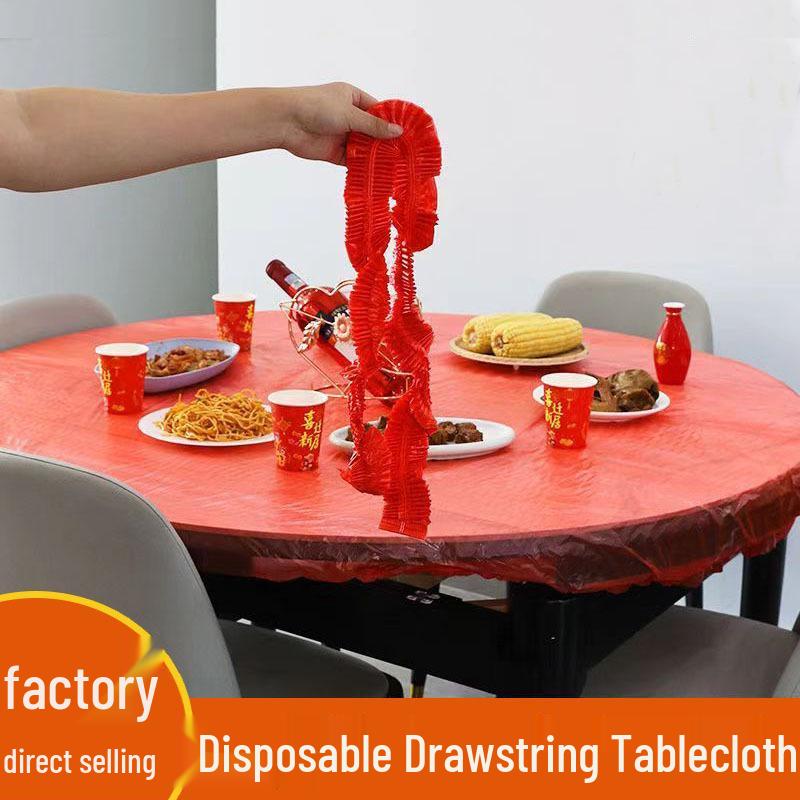 Elastic Red Disposable Round Tablecloth for Parties & Events