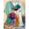 European and American Casual Plus-Size Women's Shirts 3D Print Painted Gradient Watercolor Flower Pattern Summer Outdoor Wear
