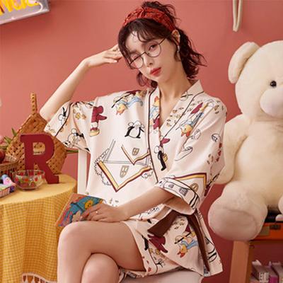 Pyjama Damen Frühling und Sommer Locker Kurzarm Niedliche Oberbekleidung Dünne Heimkleidung Zweiteiliges Set