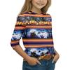 Kids Halloween Printed T-Shirt with Pumpkin Witch Design, 7/8 Sleeve Round Neck Top for Daily Wear