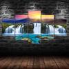Beautiful Waterfall Sunset Mountains Scenery 5 Piece Five Panel Wall Canvas Print Modern Art Poster Home Decor Gift For Him For Her