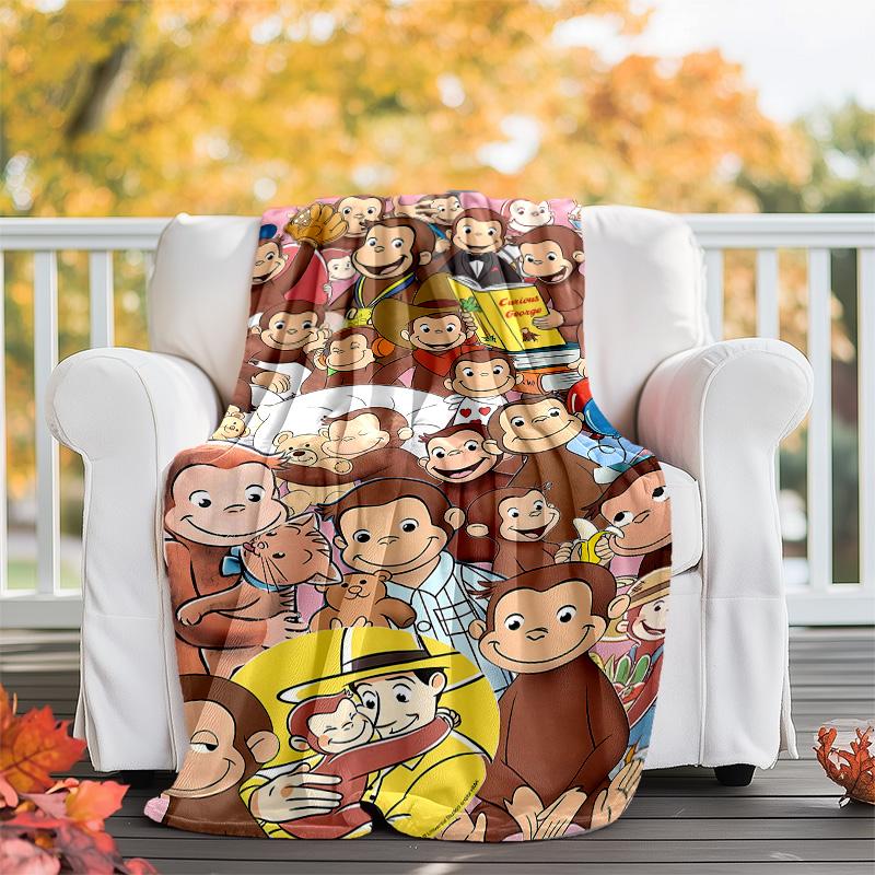 1pc Curious George8 Theme Blanket - Digital Print, Polyester, Cozy for All Seasons, Perfect for Outdoor, and Travel