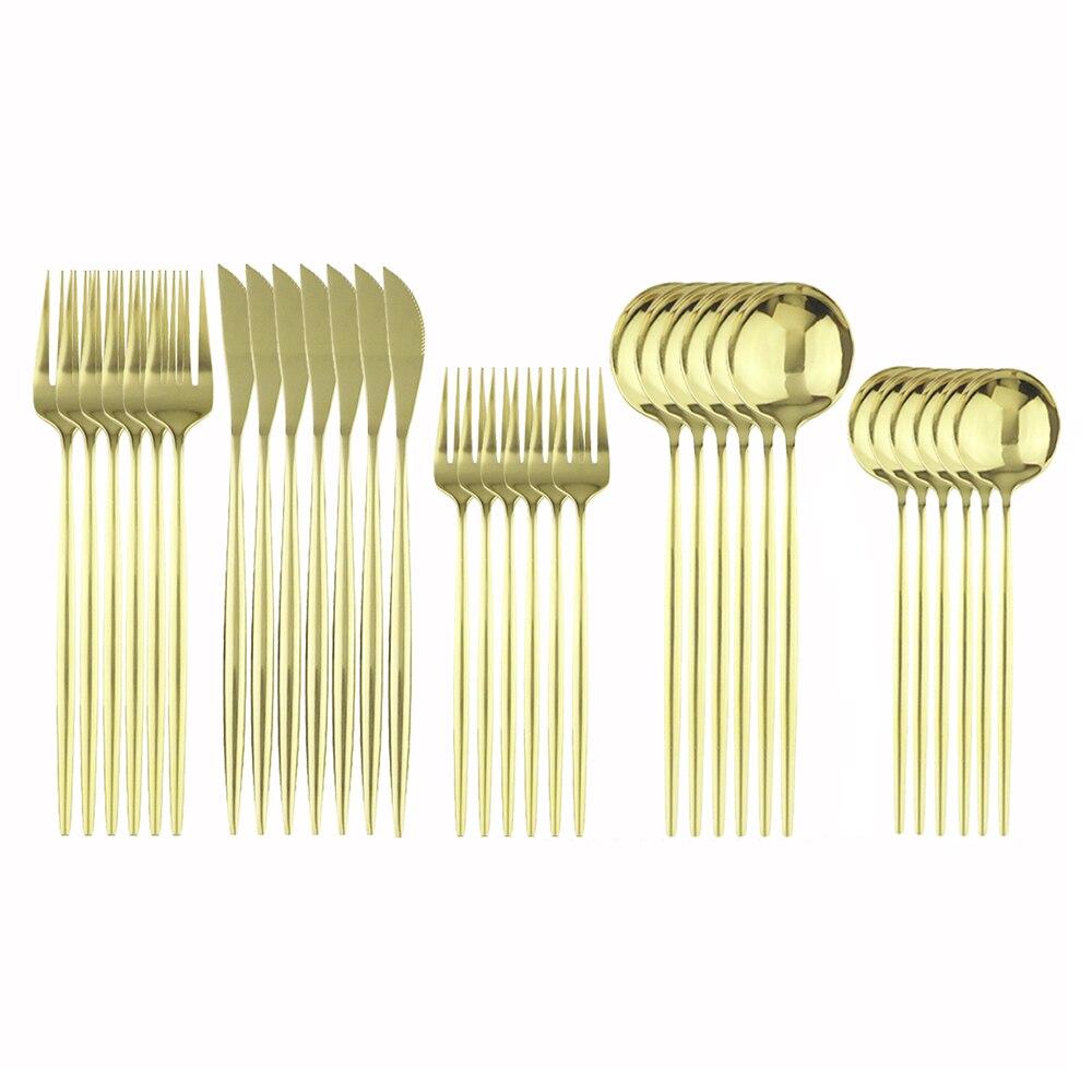 30Pcs White Gold Cutlery Set 18/10 Stainless Steel Dinnerware Set Knife Dessert Fork Spoon Silverware Kitchen Tableware Set