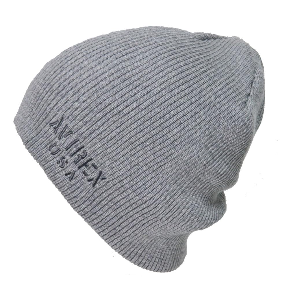 AVIREX Knit Cap Beanie Gray Logo (D-Type (Ribbed Embroidery))