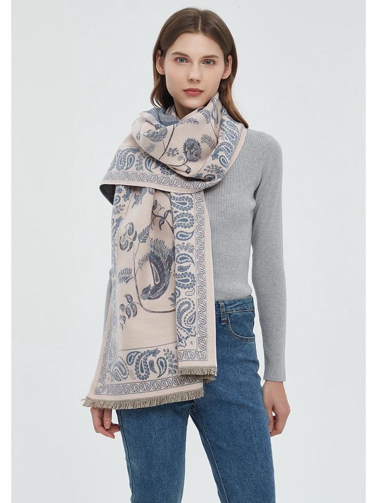 2025 Autumn/Winter Elegant Floral Faux Cashmere Scarf: Women's Warm and Stylish Neck Warmer