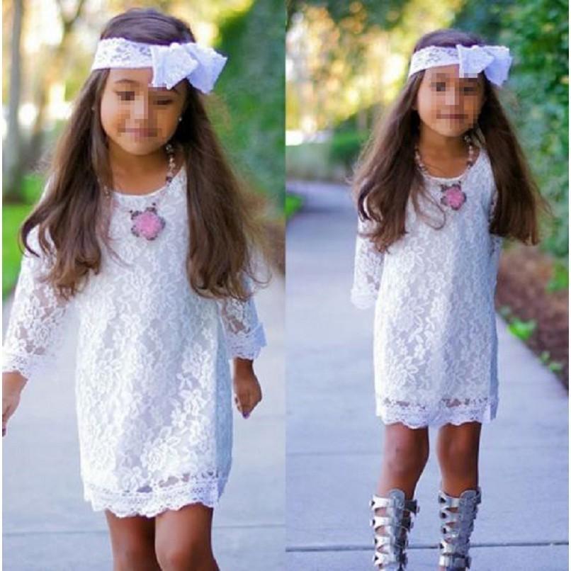 Robe de Fête Blanche en Dentelle Florale Élégante pour Bébés et Enfants Filles pour les Célébrations d'Été