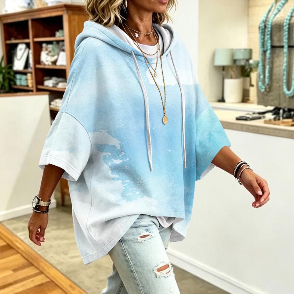 Damen Kapuzenpullover mit Farbverlaufdruck Lockerer Schnitt Lässiger Pullover