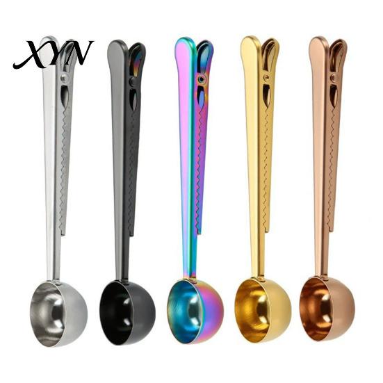 Integrated Spoon And Sealing Clip 2 in 1 Bag Clip, Stainless Steel Measuring Powder Scoop, Multifunctional Sealer for Milk Coffee, Airtight
