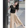 Women's 2025 Fashion Skirt-Pants & V-Neck Tee Set