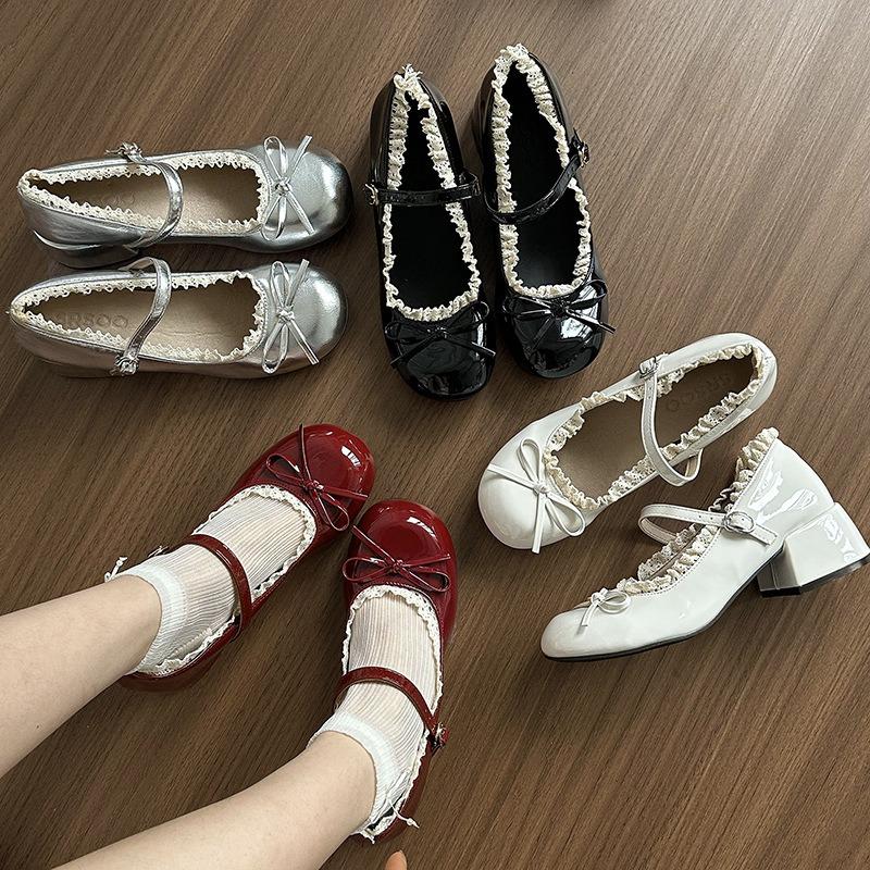 Silver Ballet Thick Heel Mary Jane Single Shoes Women's New Summer Light Mouth One-word Buckle High Heels