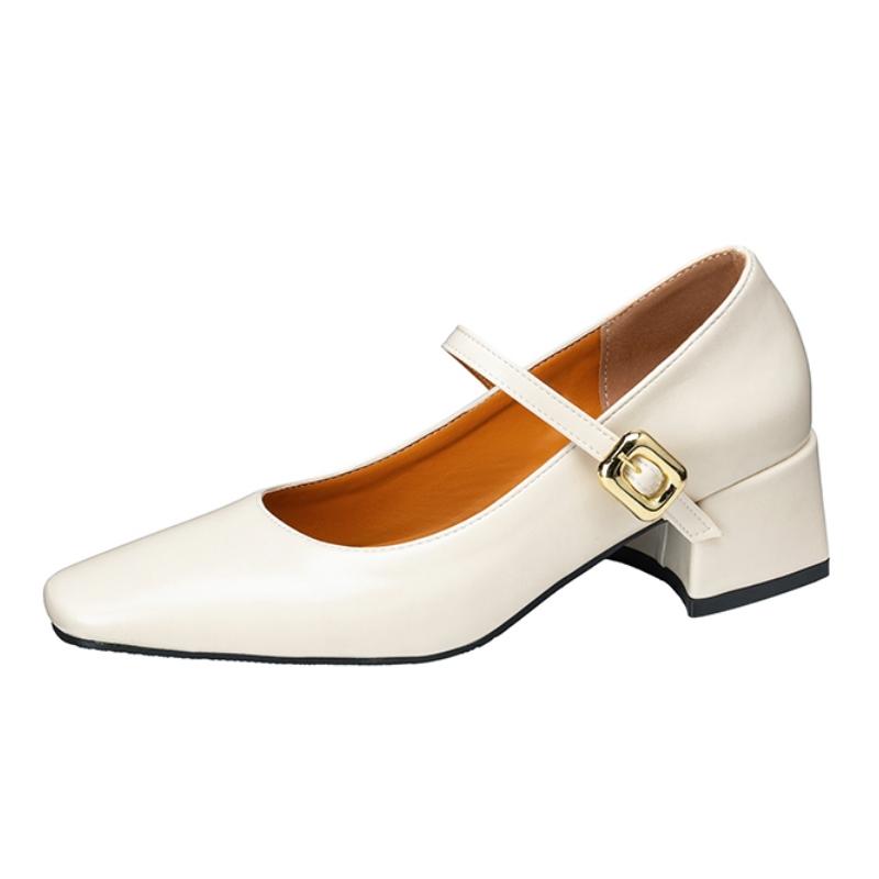 Dámské boty Mary Janes s nízkým podpatkem 2025 Nová móda Stříbrné Béžové Boty na párty a svatbu s krátkým podpatkem Dámské lodičky Velká velikost 45