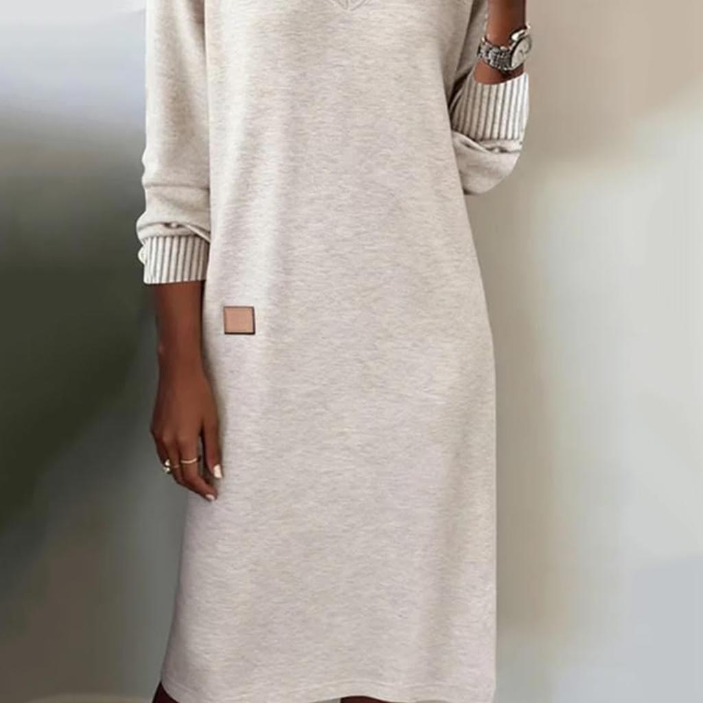 Damenmode Lässig Frühling und Herbst Langarm Schlankmachend V-Ausschnitt Mittellanges Strickkleid