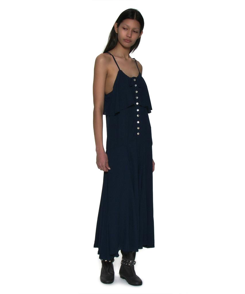 Partimento Woman Ruffle Lace Trim Flare Slip Dress_Navy