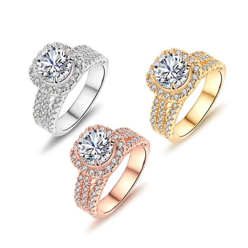 Trendy Gold Plated Ring With Micro Pave Zirconia Elegant Engagement Band For Women Fine Jewelry Accessory