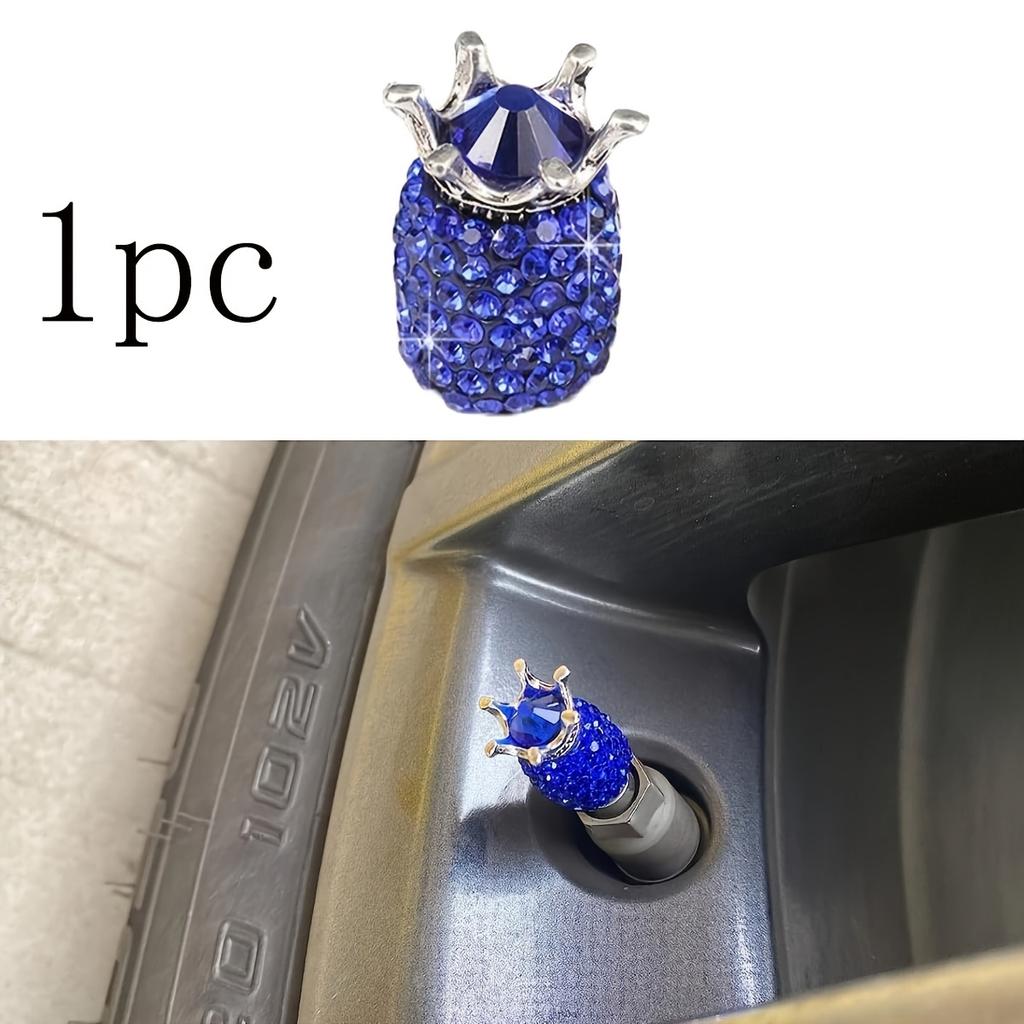 Handmade Crown Sparkling Crystal Rhinestone Car Wheel Tire Valves: Attractive Dustproof Car Accessories, Universal Valve Caps for Most Vehicles