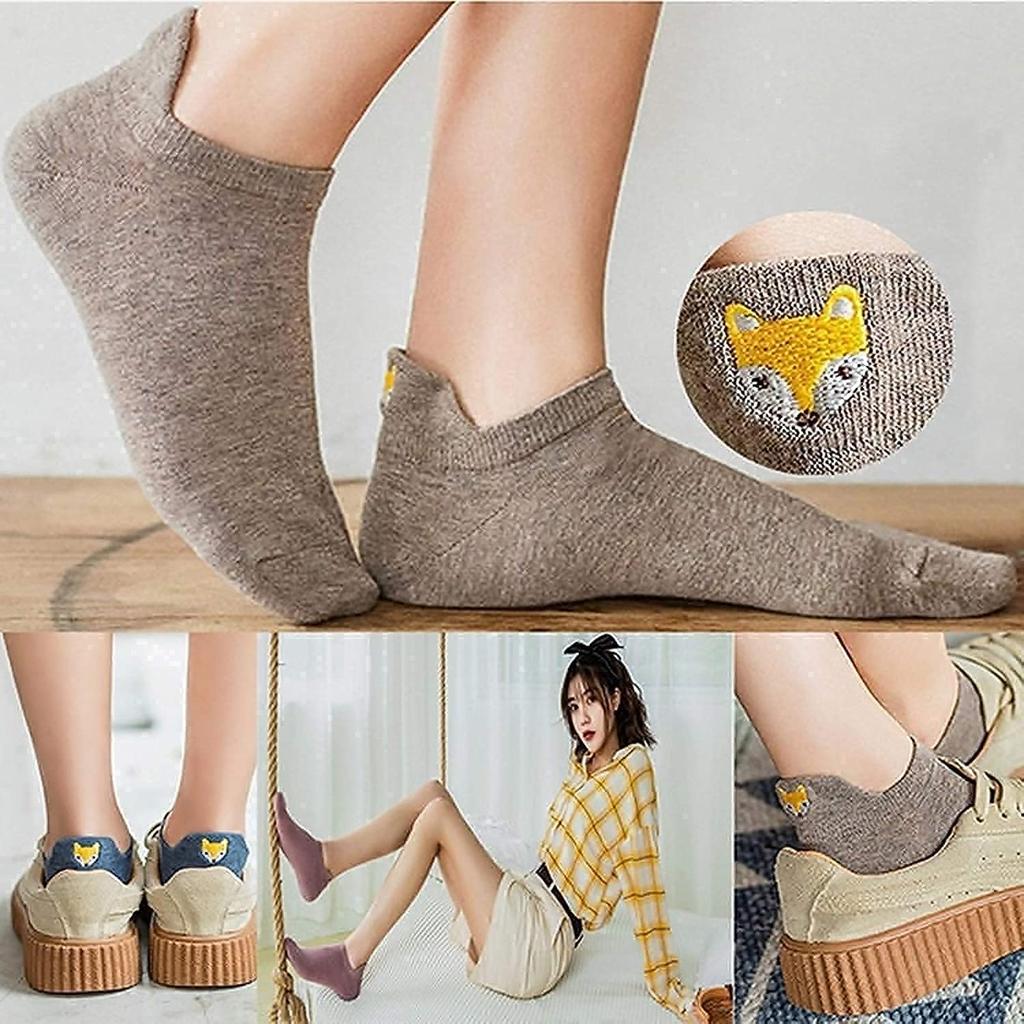 Embroidered 10 Pairs In 10 Foot Short Crew Short Socks with Cute Golden Fox 3D Suitable for All Seasons Socks, Colors, Covers, Socks, Women's Socks,