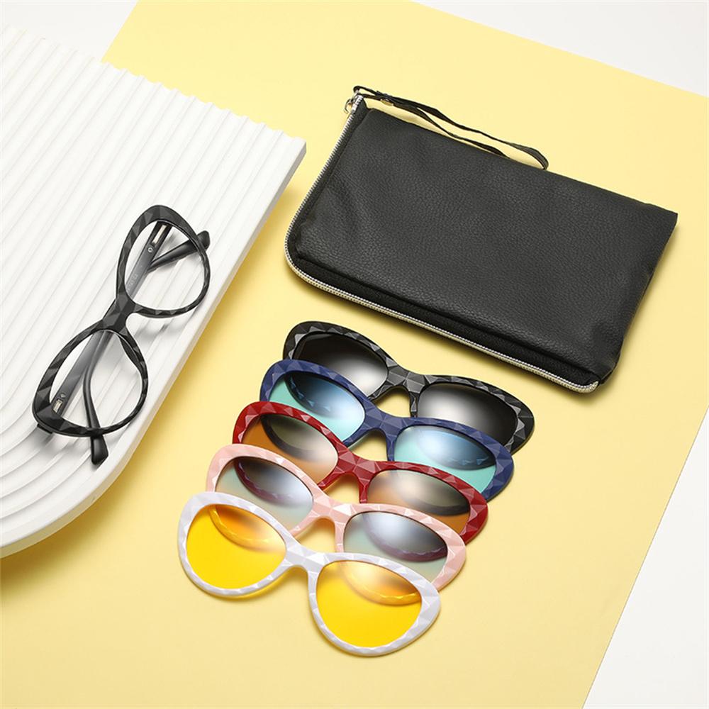 5 STuks/Set Retro Kattenoog Zonnebrillen Vervangbaar Magnetisch Brilmontuur Bril Mannen Rijden Nachtzicht Bril UV400 Zonnebrillen