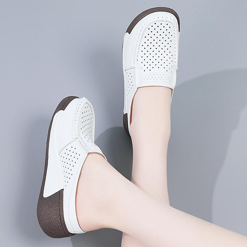 Ladies Platform Loafers Casual Elegant Leather Sandals Clog Slippers Backless Mules Women Thick Sole Height Increase Shake Shoe