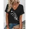 Women's T-shirt Simple Feather 3D Printed T-shirt Women's Fashion Casual V-neck