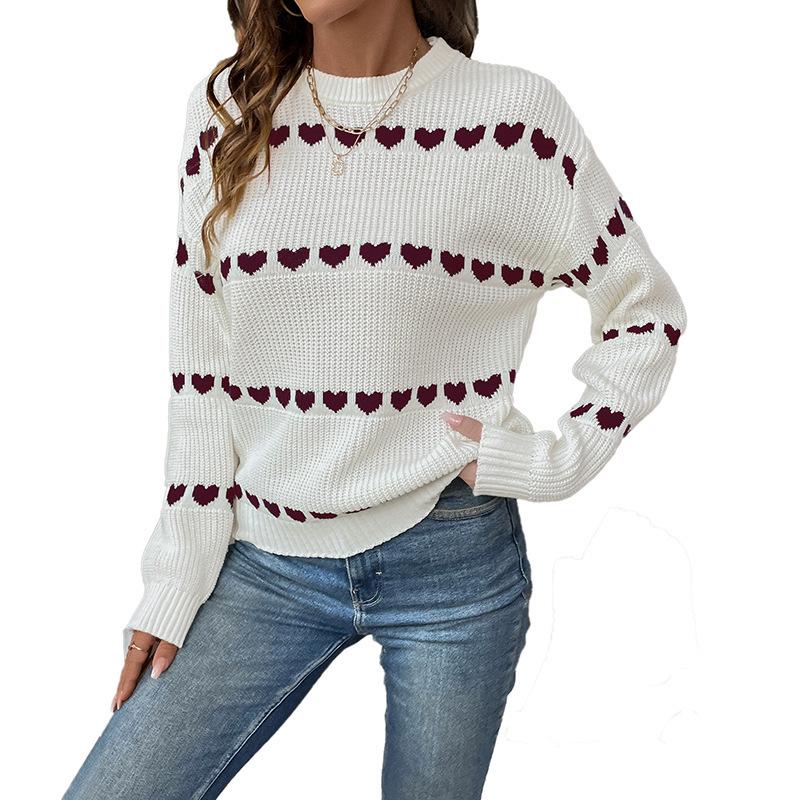 2026 Autumn/Winter Sweet Heart Jacquard Loose Sweater