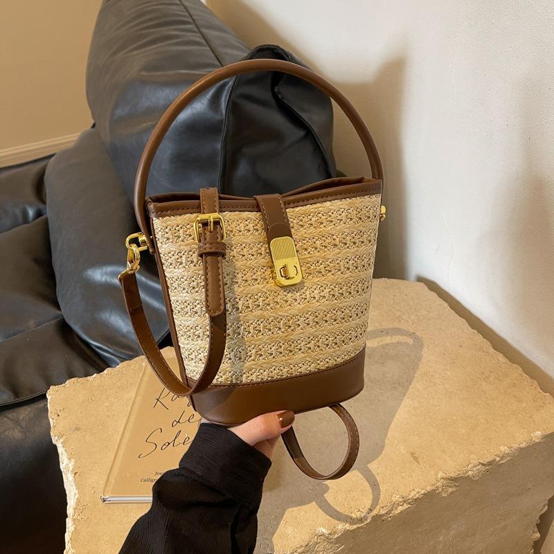 Casual Woven Straw Bag New Lazy Wind Vacation Fashion Portable Messenger Bag Bucket