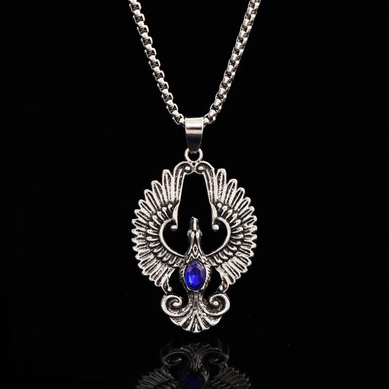 Retro Phoenix Pendant Necklace with Imitation Gemstone – Unisex Fashion Trend