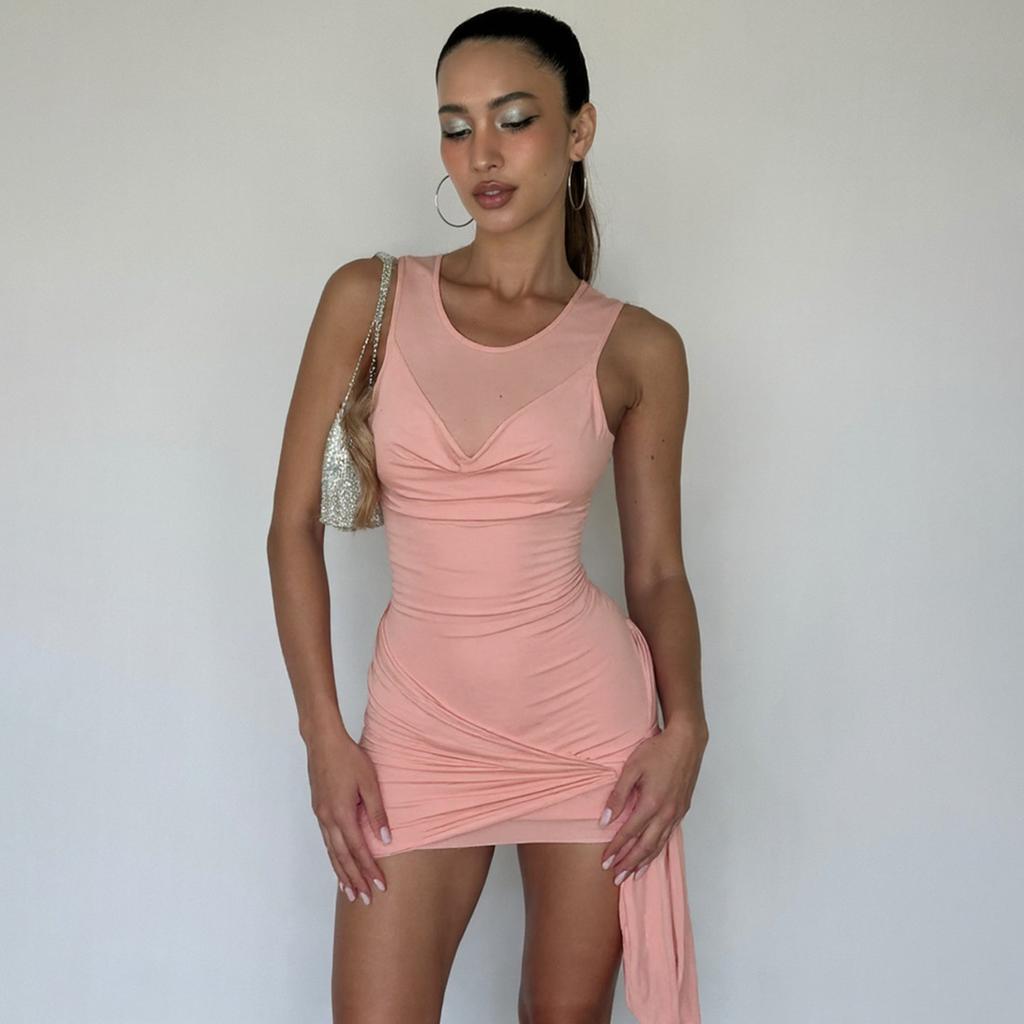 Spring New Women's Fashion Sexy Personality Round Neck Sleeveless Temperament Slim Hip Dress