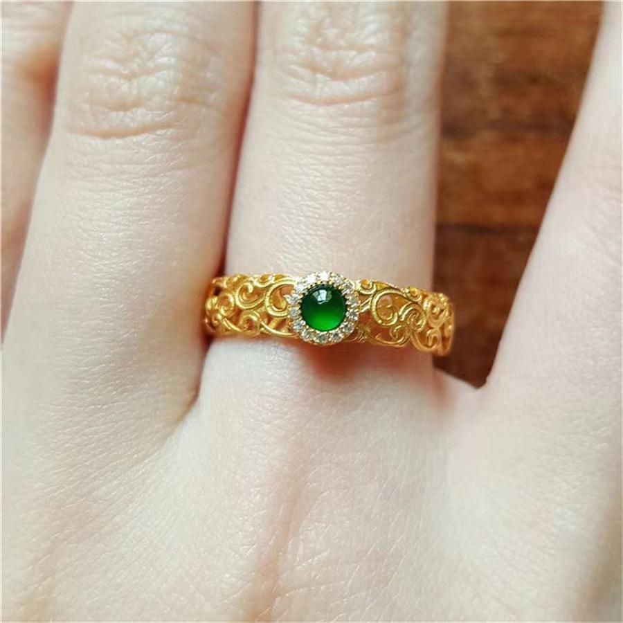 Винтажное кружевное полое кольцо с зеленым цирконом открытое кольцо кольцо на указательный палец кольцо тренд