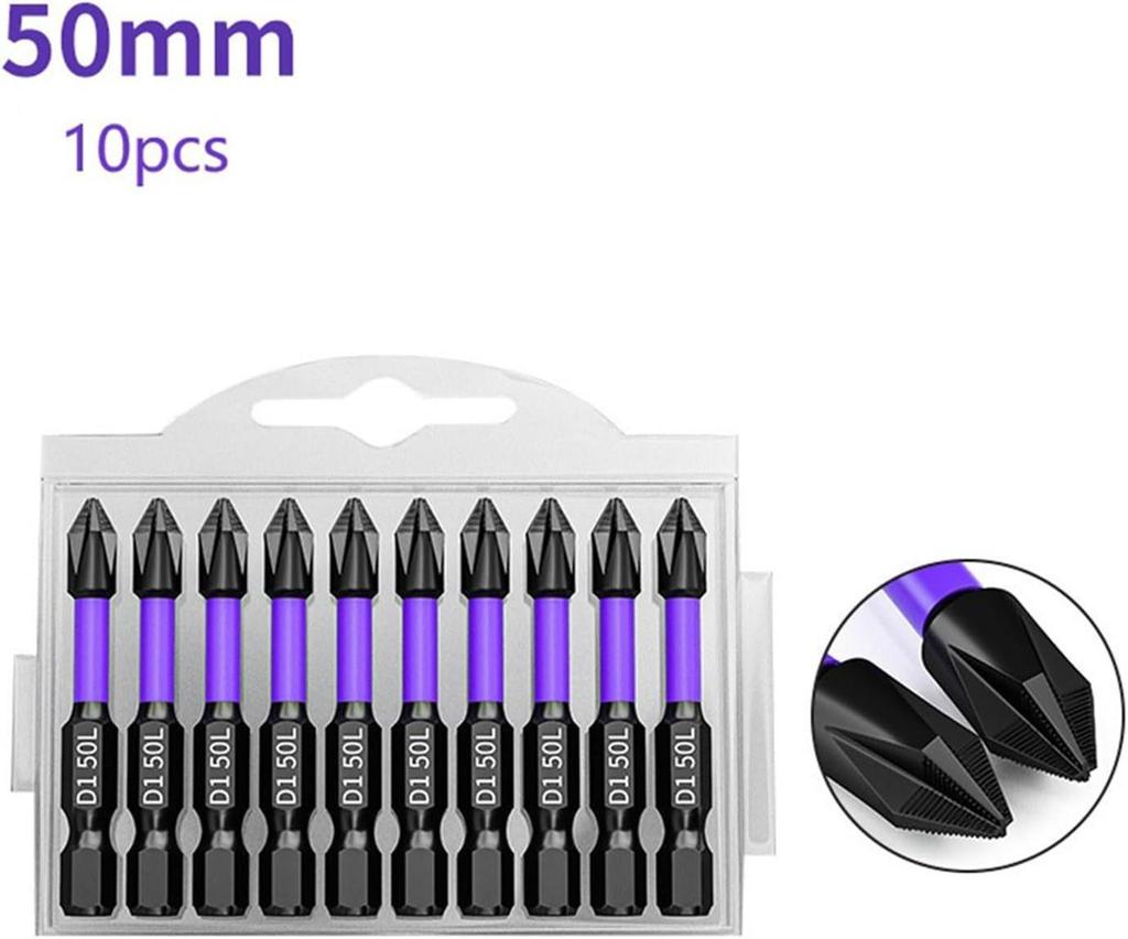 D1 Magnetic Phillips Head Screwdriver Bit: Anti-slip, Shock-resistant, High Hardness with Strong Magnetic Grip