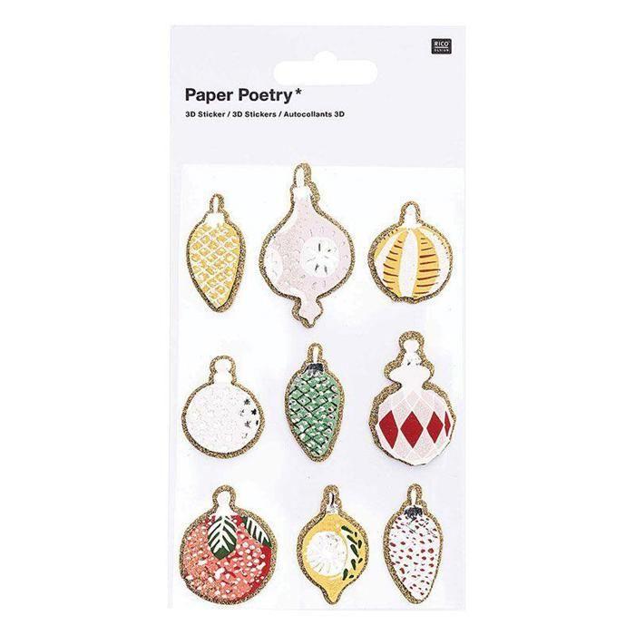 3D Stickers - RICO DESIGN - Classic Christmas Decorations - 9 Pcs - Easy Adhesives - Scrapbooking
