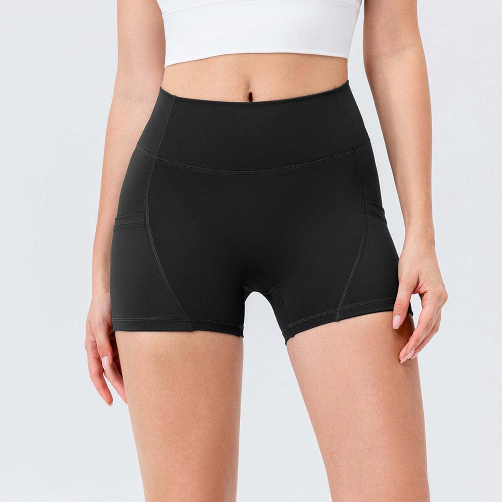 

Women s Quick Dry Yoga Hip Lifting Shorts High Waist Fitness Running Shorts With Pockets L чёрный