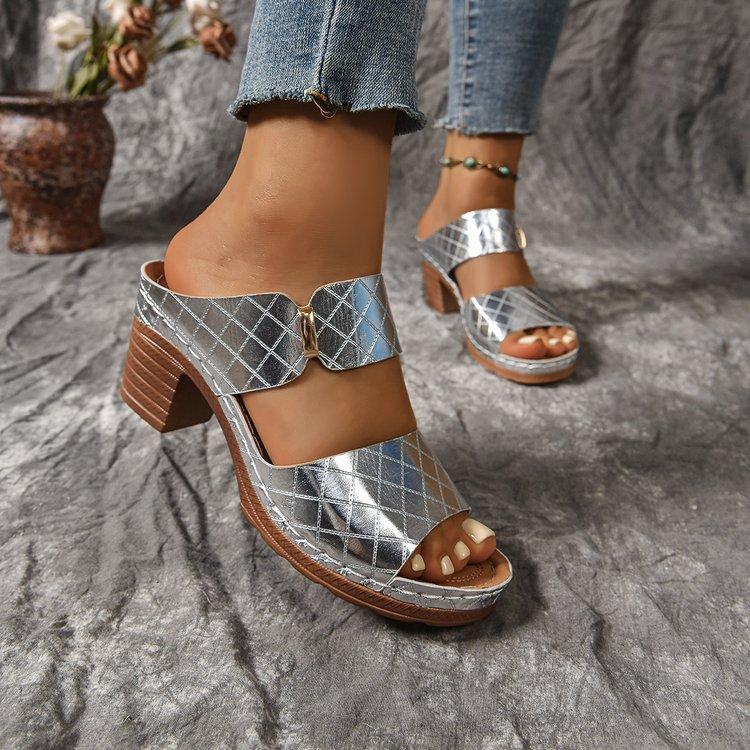 Sandali da Donna con Tacco Grosso Monocolore Punta Aperta Tacchi Alti ,Sandali da Donna con Tacco Grosso, Scarpe Estive Casual Punta Aperta