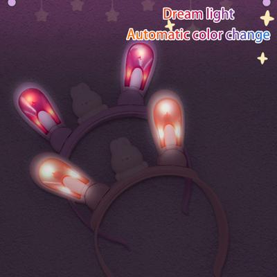 Hasenohren-Stirnband mit farbwechselnden Lichtern, wiederaufladbar, bewegliche schwingende Ohren, Haarband für Spaß