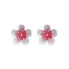 S999 Sterling Silver Pink Cherry Blossom Earrings for Women Sweet Screws Bead Earrings Simple Temperament Jewelry Gifts