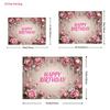 2D Rose Crystal Happy Birthday Backdrop Elegant Floral Birthday Background for Women