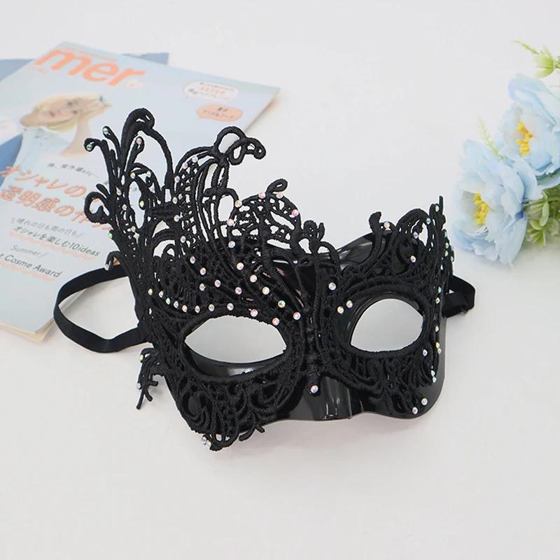 

1pc Sexy Women rhinestones Lace Masquerade Mask for Carnival Halloween Half Face Cosplay Masks Festive Party Supplies