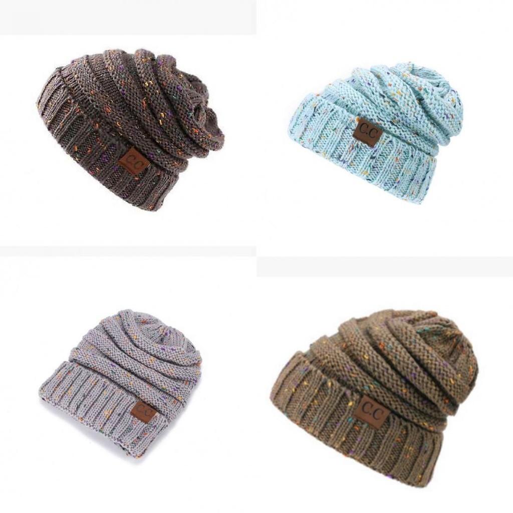 New Adult Autumn Winter Patchwork Mixed Color Knit Hat With Flip Mouth Yarn Knit Cap Reverse Mouth