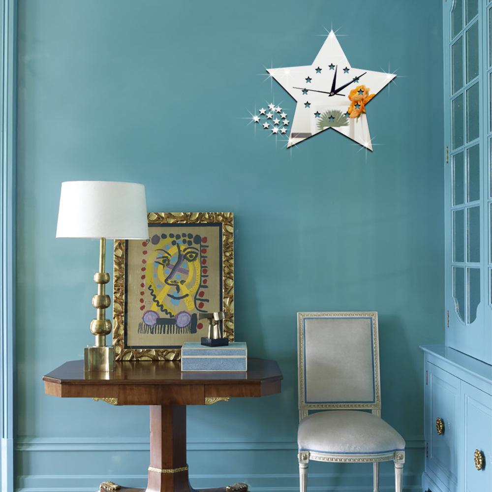 Stylish Personalized Silent Quartz Star Mirror Wall Clock for Study, Bedroom, Living Room (Model: GZ065)