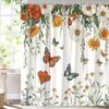 Floral Butterfly Shower Curtain Vintage Flower Rustic Farmhouse Wildflowers Green Leaves Botanical Boho Floral Vine Retro Plant
