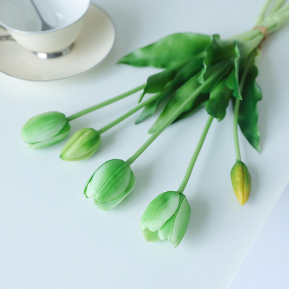 

5 головок, имитация цветка тюльпана, настоящее прикосновение, искусственный цветок, новые искусственные цветы, настольное украшение зелёный
